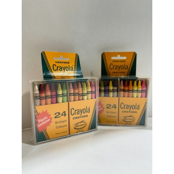 Two Vintage Crayola Crayons 24p in Original Box + Plastic Case - Picture 1 of 3